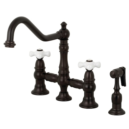 Kingston Brass KS3275PXBS Restoration 8" Bridge Kitchen Faucet W/ Sprayer, Bronze KS3275PXBS
